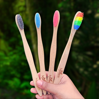 Bamboo Toothbrush with Ultra-Soft Colour Bristles I 100% Natural & Eco-Friendly (Pack of 4)
