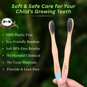 Eco Bamboo Charcoal Activated Toothbrush for Kids | Soft, Eco-Friendly, BPA-Free ( Pack of 2 )