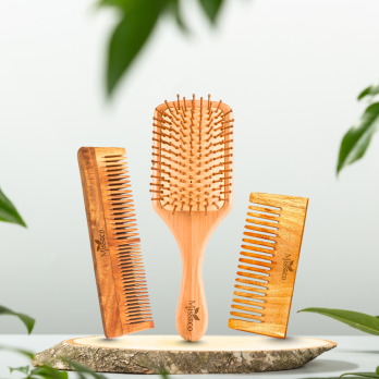 MissEco : Hair Care Combo Pack | Eco-Friendly Bamboo Hair Brush & Neem Comb – Natural & Sustainable Hair Care